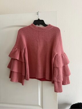 Gianni Bini Layered Ruffle Sleeve Crew Neck Sweater - Dusty Rose